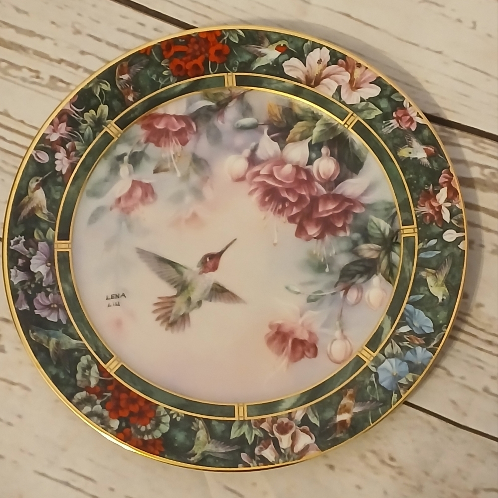 Lena Liu Floral Hummingbird Decorative Plate The Anna's Hummingbird 1992